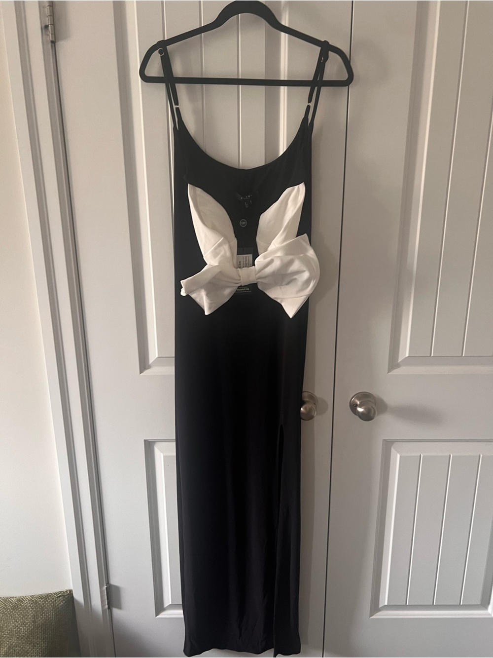 CLUB L London Emmalou Black & White Bow-Accent Strappy Maxi Evening Gown Dress - Picture 2 of 9
